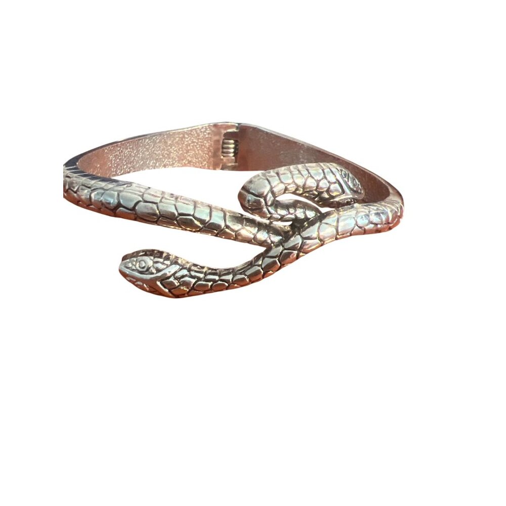 Silver Tone Snake Serpent Cuff Bracelet Bypass Hinged Serpentine Adj 6.25"